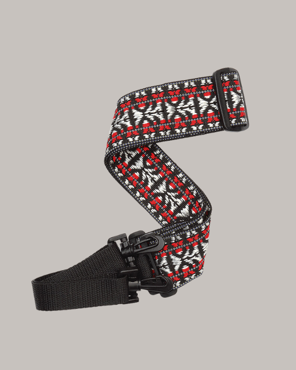 D'Addario Nylon Woven Banjo Strap - Red and Silver Hootenanny