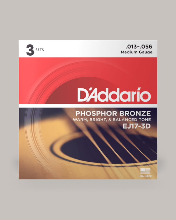 D'Addario Medium Acoustic Guitar Strings 3-Pack EJ17-3D 13-56