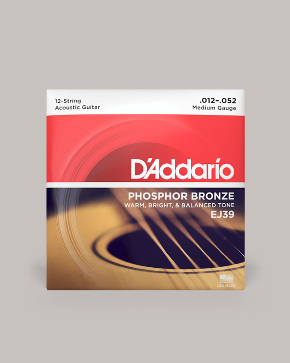 D'Addario 12-String Acoustic Guitar Phosphor Bronze Medium 12-52 EJ39