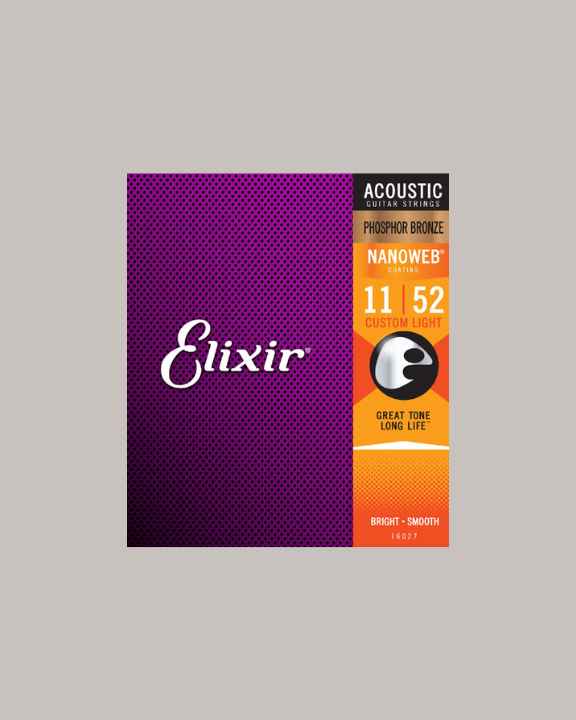 Elixir Phosphor Bronze Acoustic Guitar Strings w NANOWEB Coating - 11/52 Custom Light