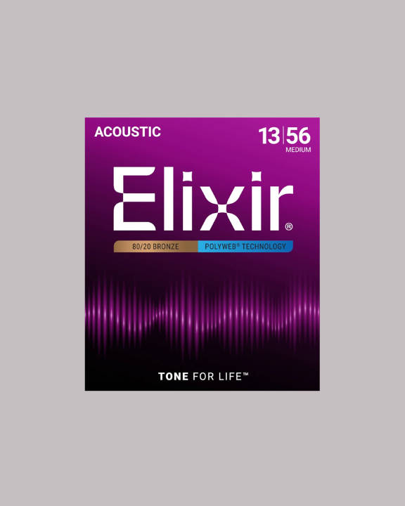 Elixir Strings 80/20 Bronze Acoustic Guitar Strings w POLYWEB Coating - 13/56 Medium