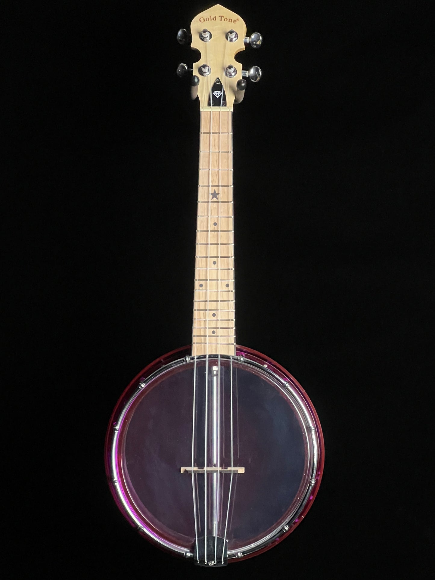 SOLD - Gold Tone Little Gem Amethyst (Purple) See Through Banjo Ukulele - New