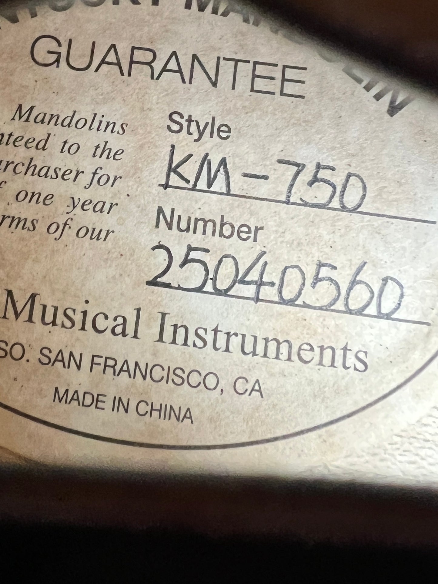 Kentucky KM-750 Deluxe F-Style Mandolin Solid German Spruce/Alpine Maple - Used