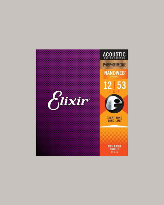 Elixir Strings Phosphor Bronze Acoustic Guitar Strings w NANOWEB Coating - 12/53 Light