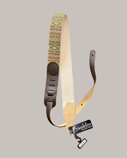 Franklin Strap Old Aztec Canvas Guitar Strap - Olive Old Aztec Graphic with Chocolate Ends