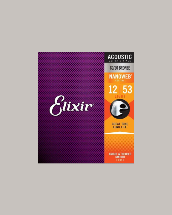 Elixir Strings 80/20 Bronze Acoustic Guitar Strings w NANOWEB Coating - 12/53 Light