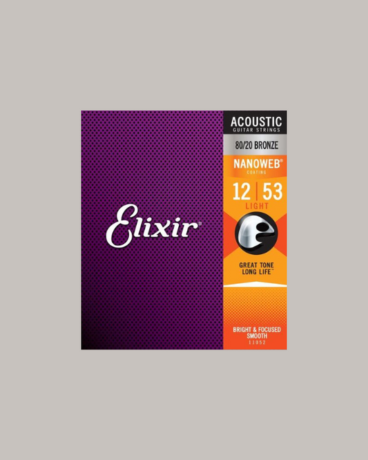 Elixir Strings 80/20 Bronze Acoustic Guitar Strings w NANOWEB Coating  -  12/53 Light