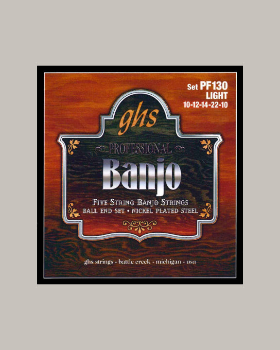 GHS Professional Banjo 5 String Nickel-Plated Steel Ball End PF130 Light
