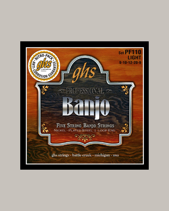 GHS Professional Banjo 5 String Nickel-Plated Steel Loop End PF110 Light