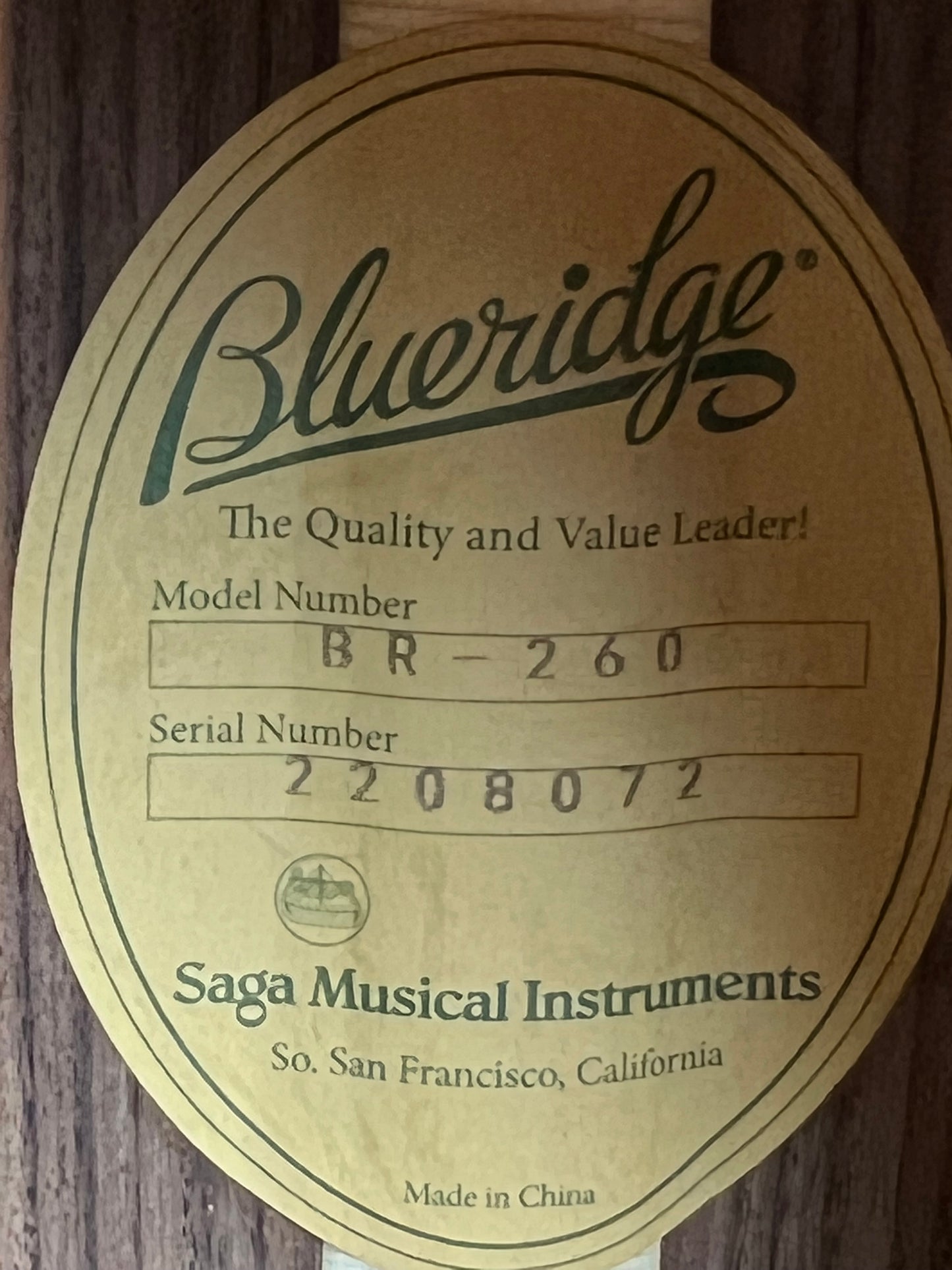 SOLD - Blueridge BR-260 Prewar Series Dreadnought Guitar - New