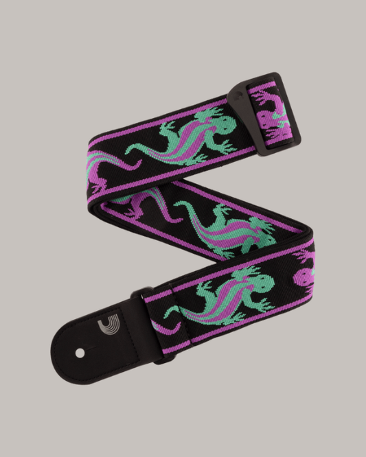D'Addario Vintage Planet Waves Lizards Strap Green / Purple Lizards