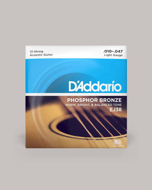 D'Addario 12-String Acoustic Guitar Phosphor Bronze Light 10-47 EJ38