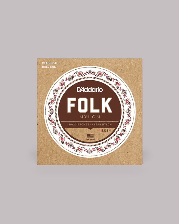 D'Addario Folk Nylon Classical Normal Tension Ball End 80/20 Bronze/Clear Nylon Classical Guitar Strings - EJ33