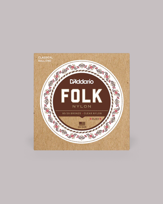 D'Addario Folk Nylon Classical Normal Tension Ball End 80/20 Bronze/Clear Nylon Classical Guitar Strings - EJ33