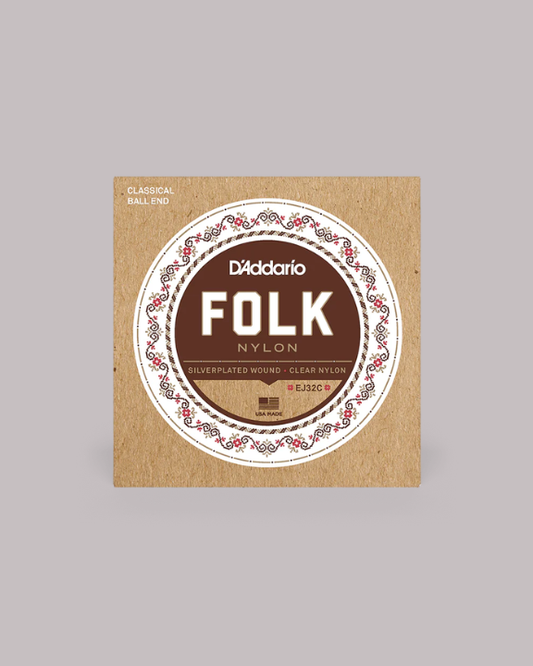 D'Addario Folk Nylon Classical Strings Silver-Wound/Clear Nylon Normal Tension Ball End - EJ32C