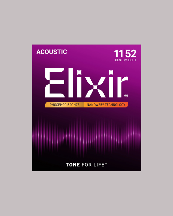 Elixir Phosphor Bronze Acoustic Guitar Strings w NANOWEB Coating - 11/52 Custom Light
