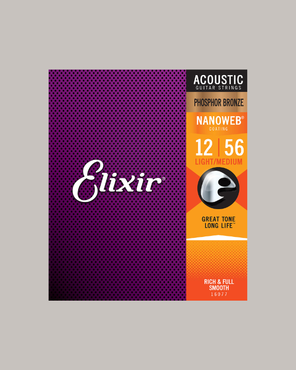 Elixir Strings Phosphor Bronze Acoustic Guitar Strings w NANOWEB Coating - 12/56 Light/Medium