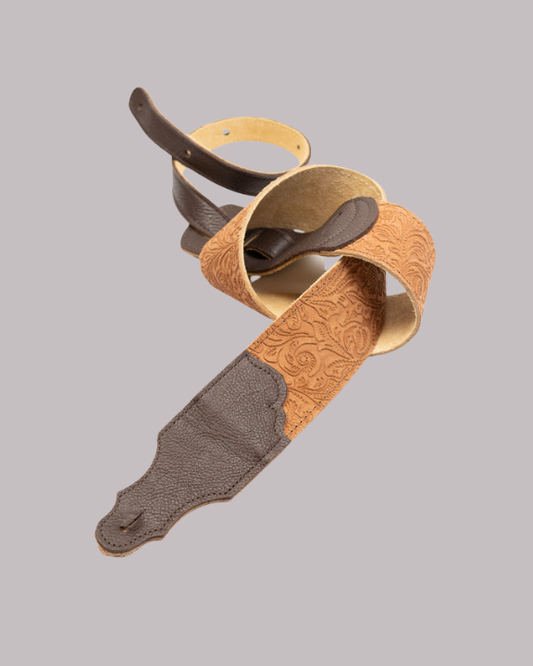 Franklin Strap Embossed Suede Guitar Strap - Caramel