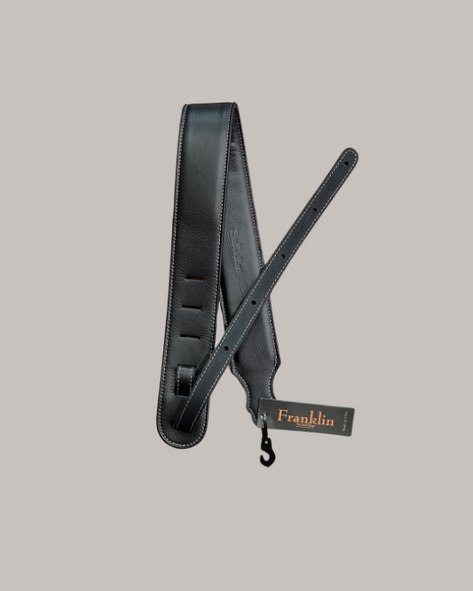 Franklin Strap Padded Glove Leather Guitar Strap - 2.5" Black with Natural Stitching
