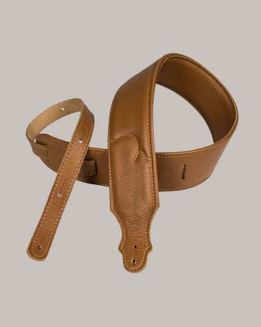Franklin Strap Padded Glove Leather Guitar Strap - 2.5" Caramel with Natural Stitching