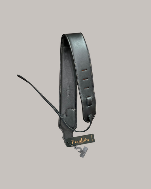 Franklin Strap Padded Glove Leather Guitar Strap - 3" Black with Natural Stitch