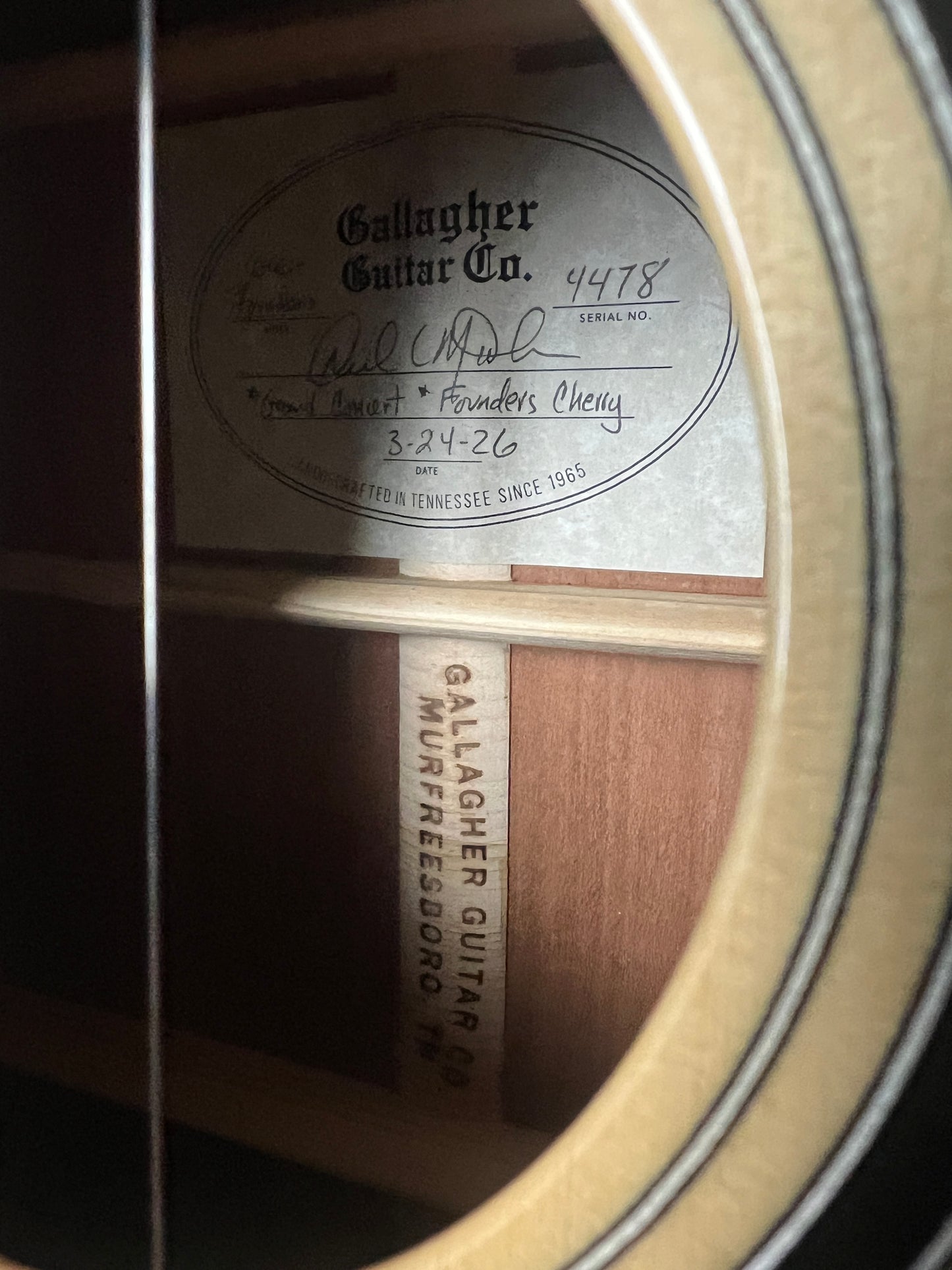Gallagher Founders GC-50 Yellow Cedar/Cherry Acoustic Guitar - New