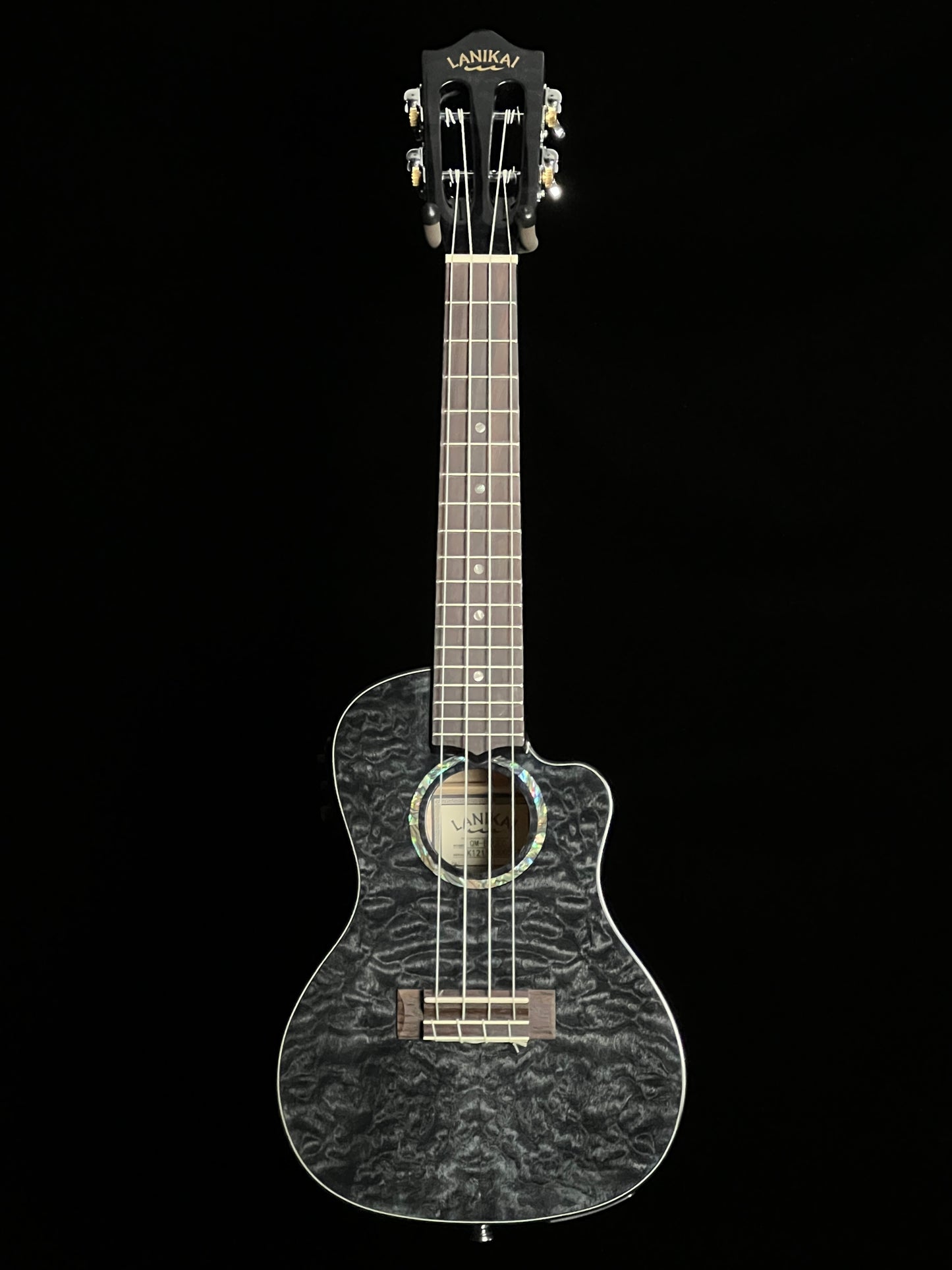 Lanikai Quilted Maple Black Cutaway Concert Ukulele with Fishman Kula Preamp - New