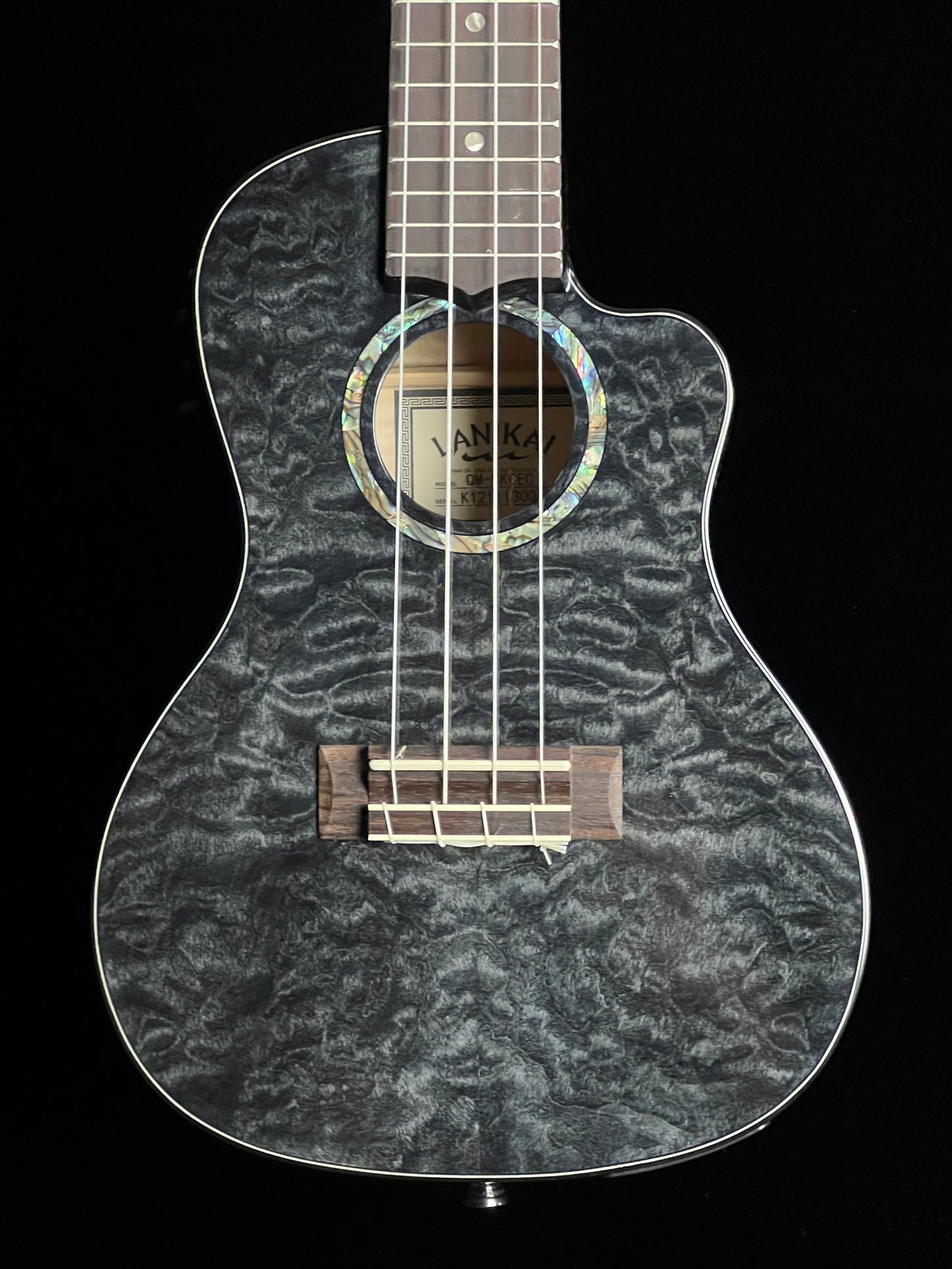 Lanikai Quilted Maple Black Cutaway Concert Ukulele with Fishman Kula Preamp - New