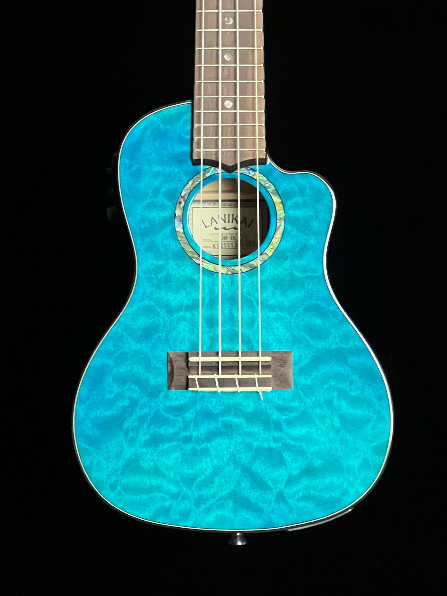 Lanikai Quilted Maple Blue Stain Cutaway Concert Ukulele with Fishman Kula Preamp - New