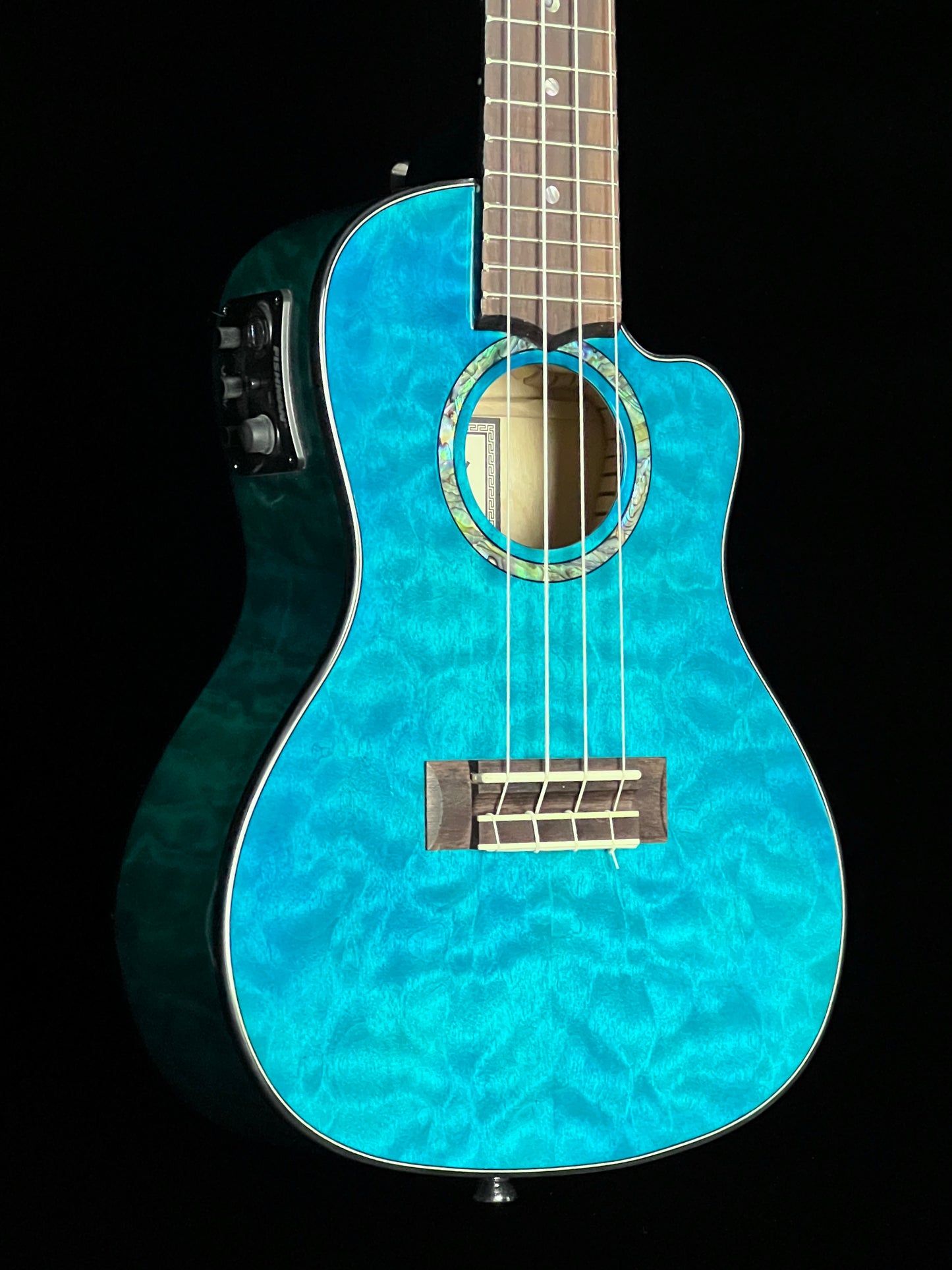 Lanikai Quilted Maple Blue Stain Cutaway Concert Ukulele with Fishman Kula Preamp - New