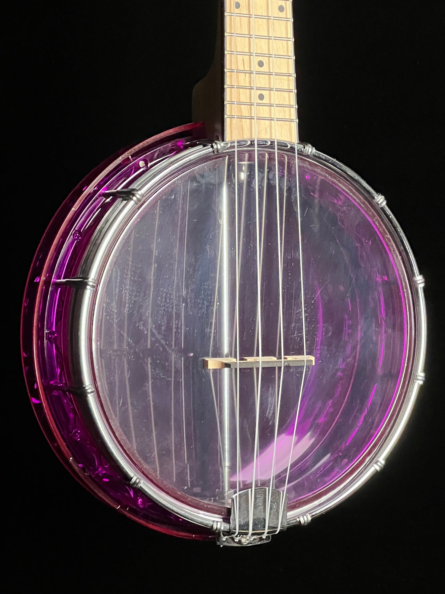 SOLD - Gold Tone Little Gem Amethyst (Purple) See Through Banjo Ukulele - New