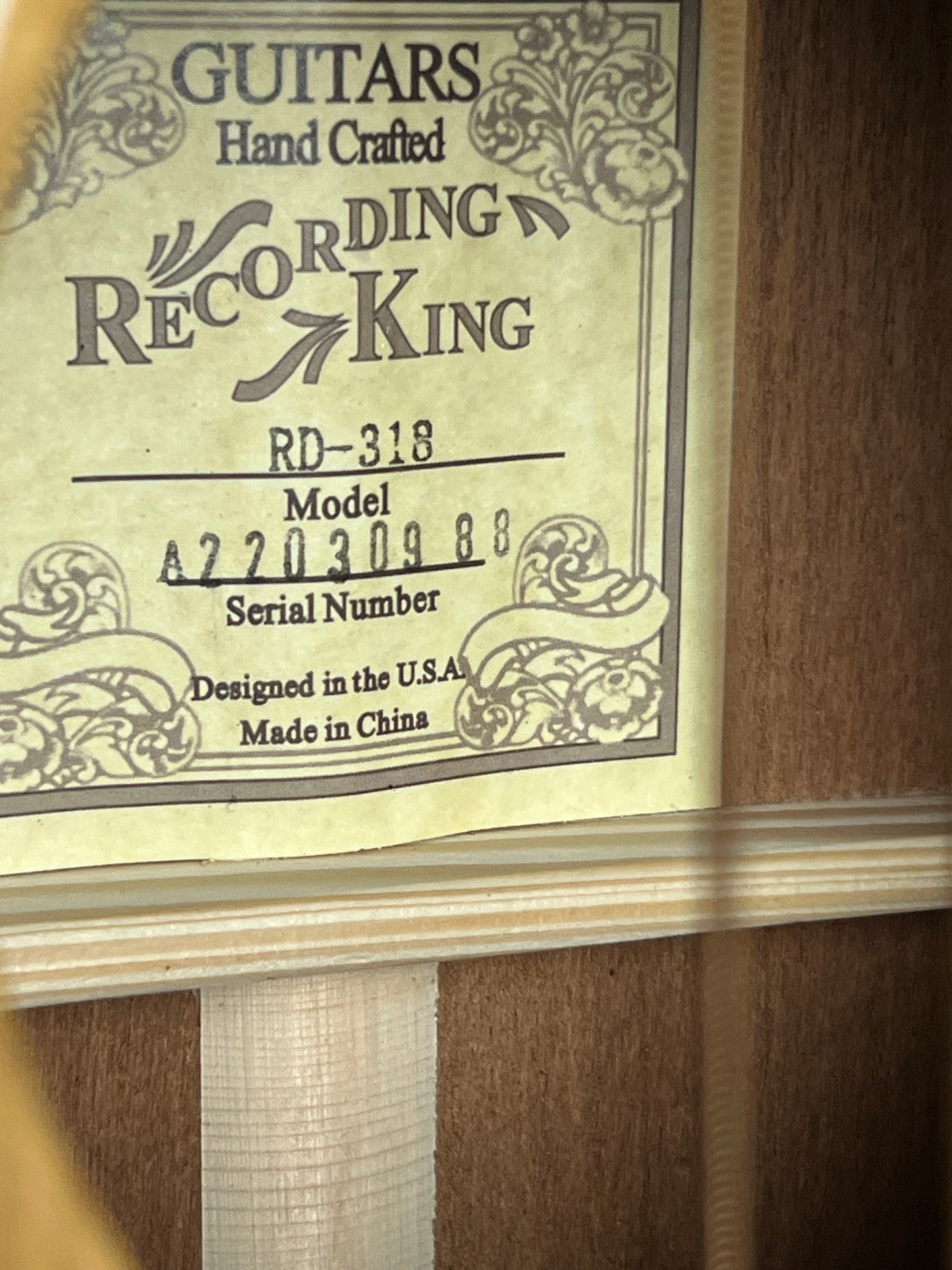 Recording King RD-318 Tonewood Reserve Series Dreadnought Adirondack Spruce/African Mahogany Acoustic Guitar- New