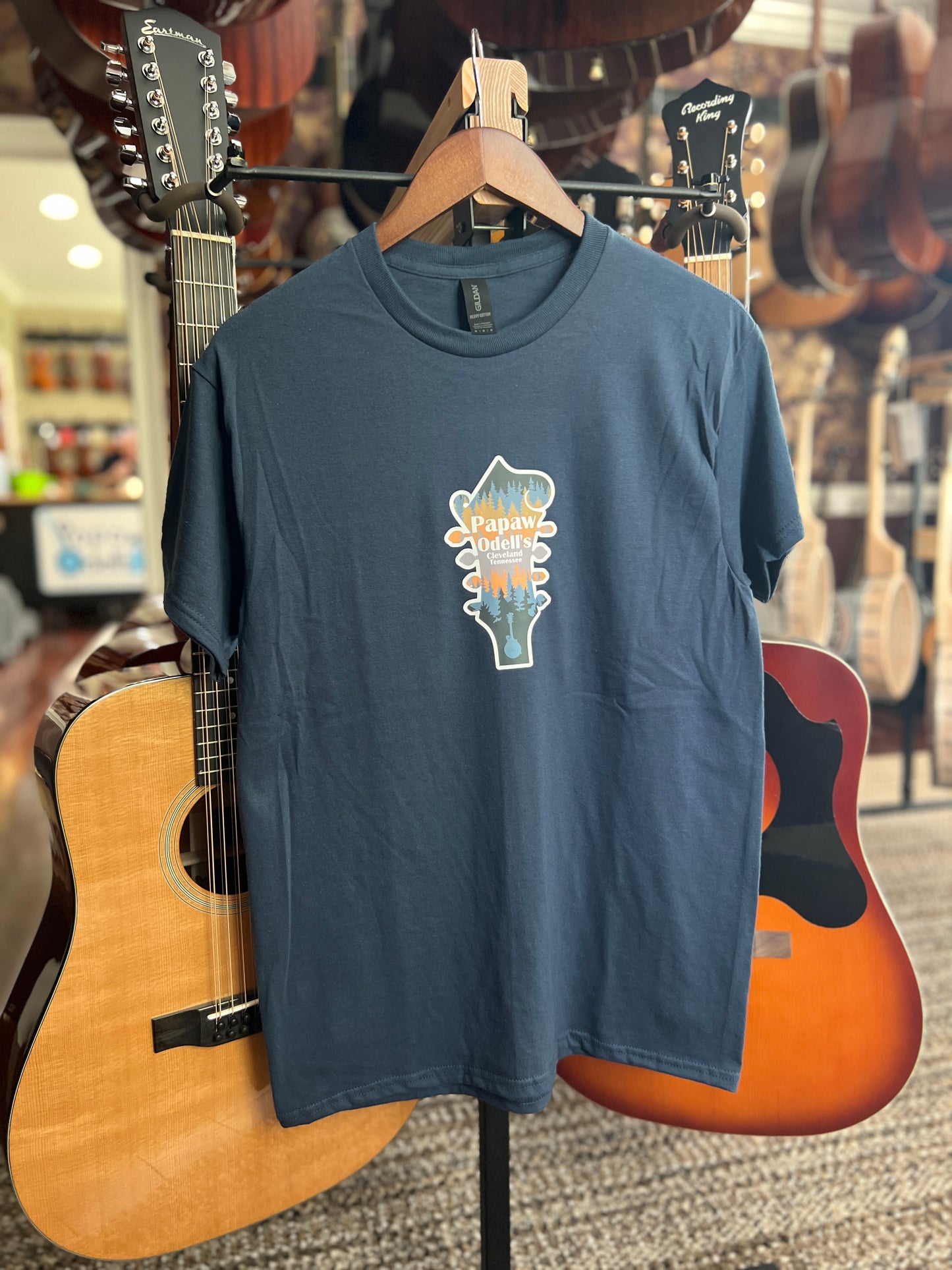 Mountain Mandolin Headstock T-Shirt - Blue Dusk