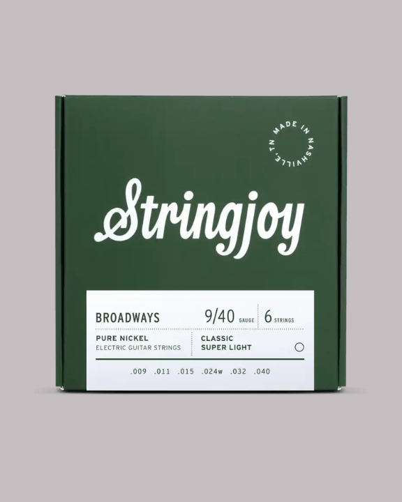 Stringjoy Broadways Pure Nickel Electric Guitar Strings Classic Super Light - 9/40 Gauge