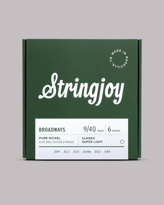Stringjoy Broadways Pure Nickel Electric Guitar Strings Classic Super Light - 9/40 Gauge