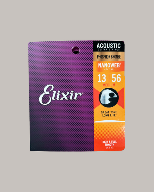 Elixir Strings Phosphor Bronze Acoustic Strings w NANOWEB Coating - 13/56 Medium