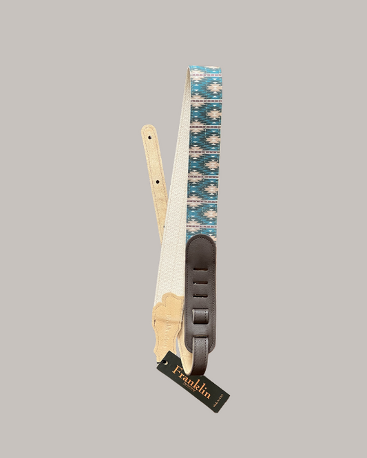 Franklin Strap Old Aztec Canvas Guitar Strap - Blue Old Aztec Graphic with Chocolate Ends