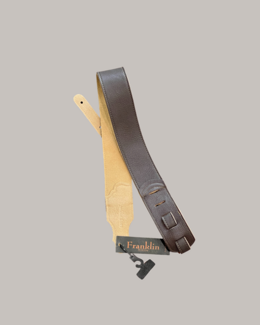 Franklin Strap Original Natural Glove Leather Guitar Strap - Chocolate with Gold Stitching