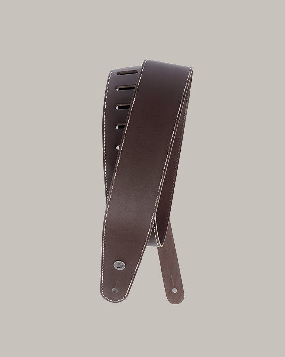 D'Addario Deluxe Leather Guitar Strap Brown with Contrast Stitch