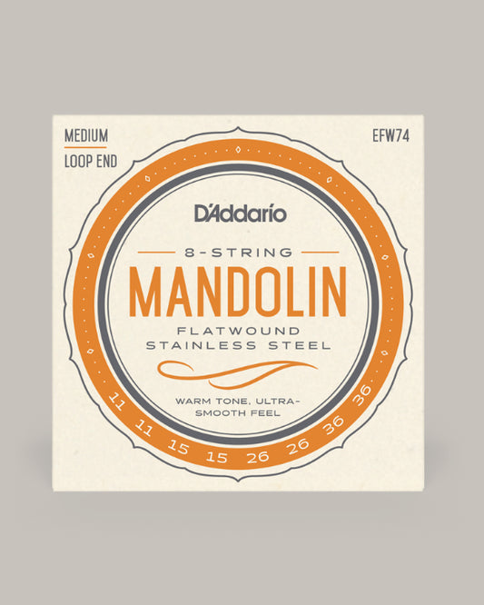 D'Addario Mandolin Flat Wound Stainless Steel Medium Loop End 11-36 EFW74