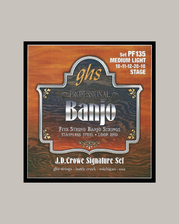 GHS J.D. Crowe Signature Set Five String Banjo Strings Stainless Steel Loop End - PF135 Medium Light Stage